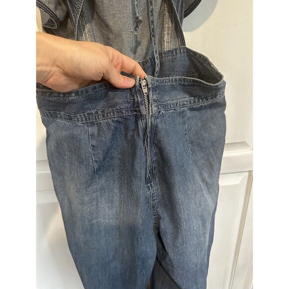 Do Be Women’s Jumpsuit Blue Denim Size Small Backless Ruffle Wide Leg Y2K - Picture 8 of 16